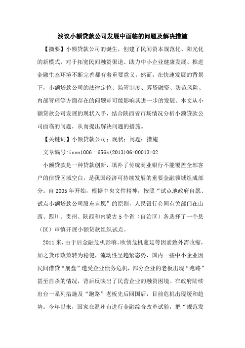 小额贷款公司发展中面临问题及解决措施[论文]