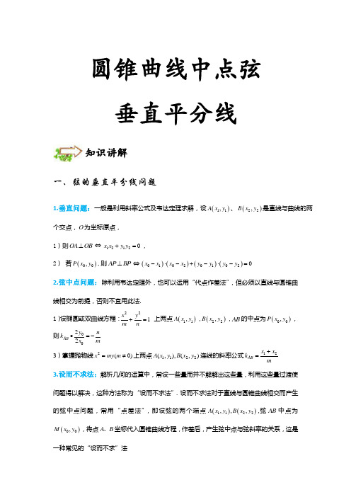 6圆锥曲线中点弦、垂直平分线-中等难度-讲义