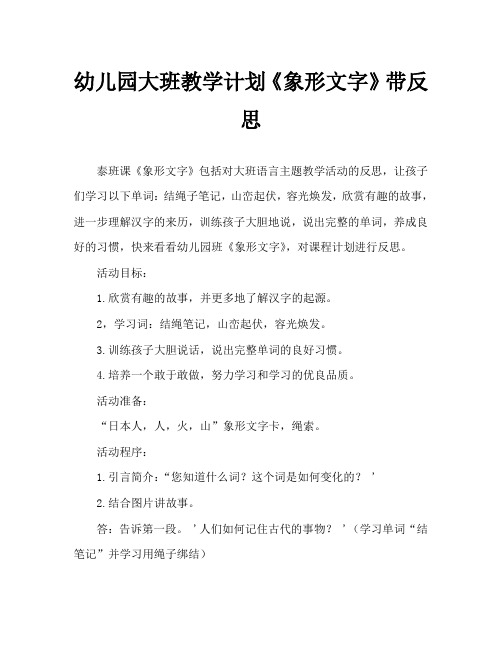 幼儿园大班教案《象形文字》含反思