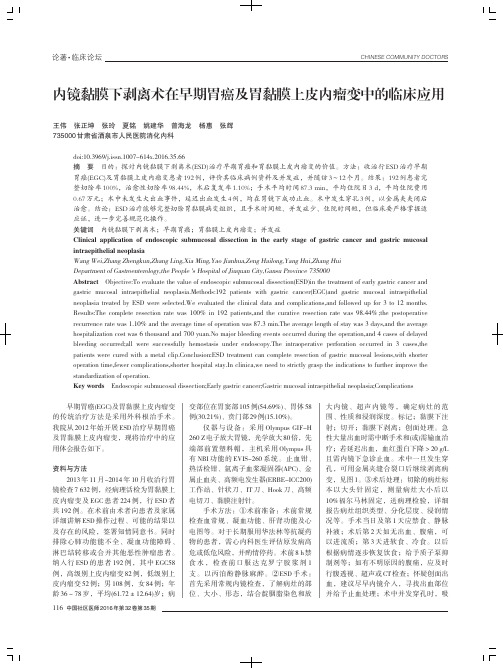 内镜黏膜下剥离术在早期胃癌及胃黏膜上皮内瘤变中的临床应用