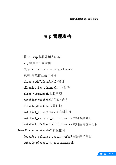 wip管理表格