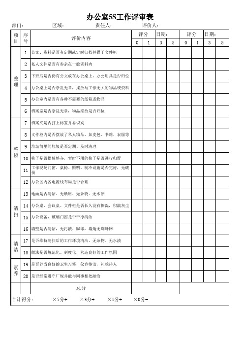 5S办公室评审表