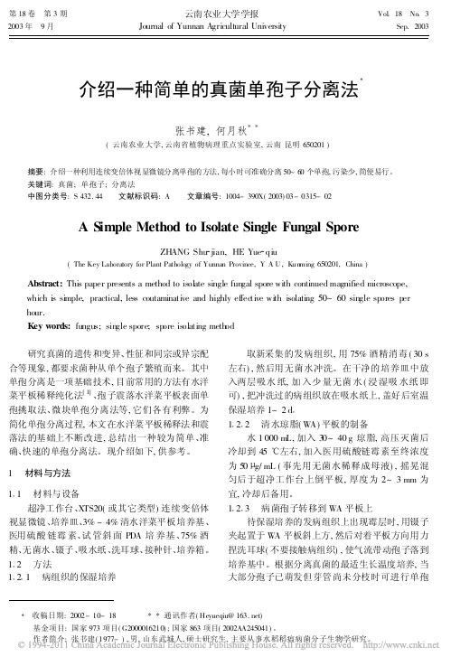 介绍一种简单的真菌单孢子分离法