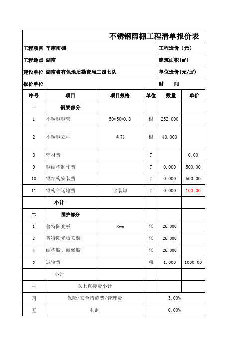 车库顶棚阳光板报价表