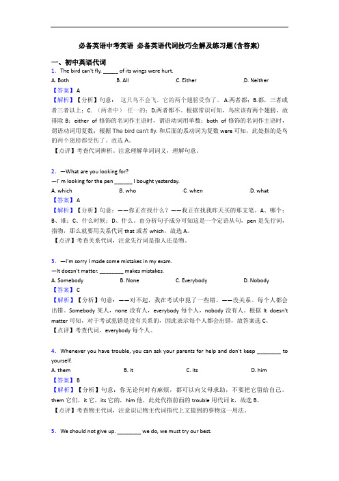 中考英语 代词技巧全解及练习题(含答案)