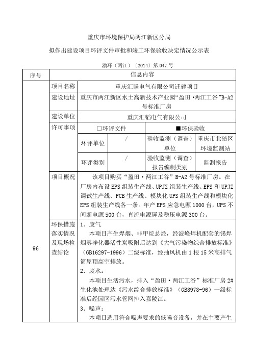 重庆市环境保护局两江新区分局