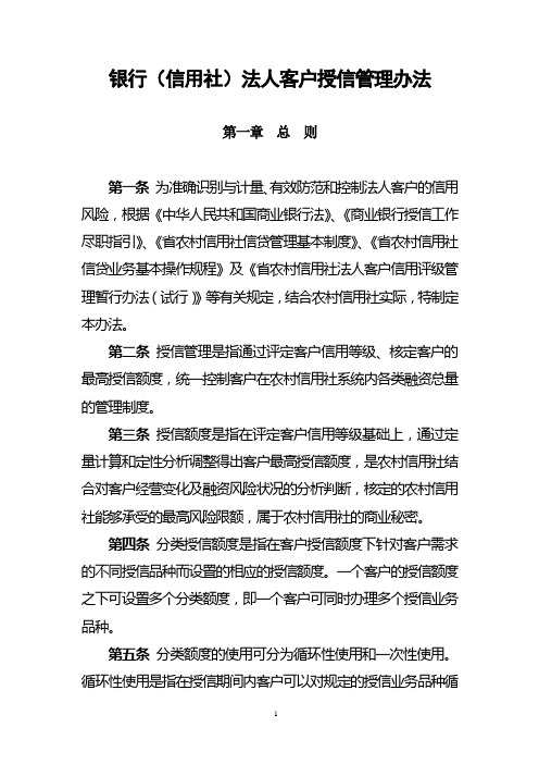2019年银行(信用社)法人客户授信管理办法.doc