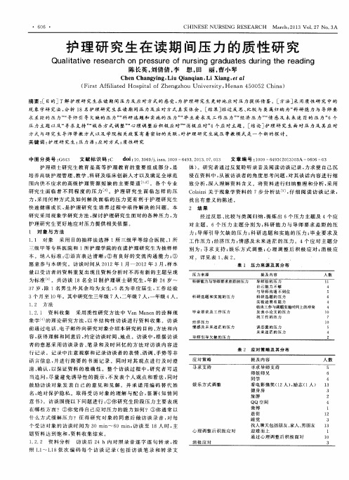 护理研究生在读期间压力的质性研究