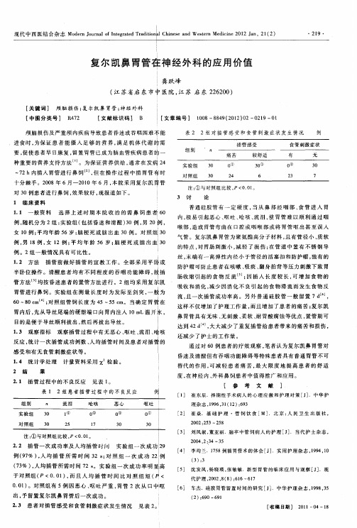 复尔凯鼻胃管在神经外科的应用价值