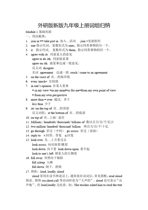 外研版九年级英语上册词组归纳