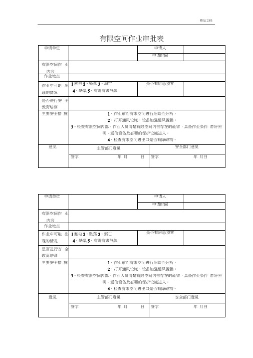 有限空间作业审批表模板