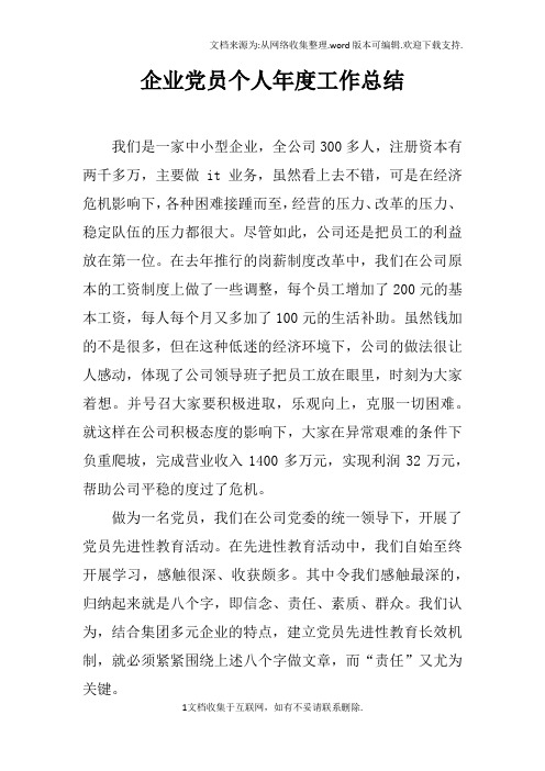 企业党员个人年度工作总结