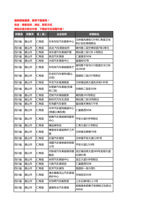新版四川省眉山市仁寿县汽车装饰企业公司商家户名录单联系方式地址大全97家