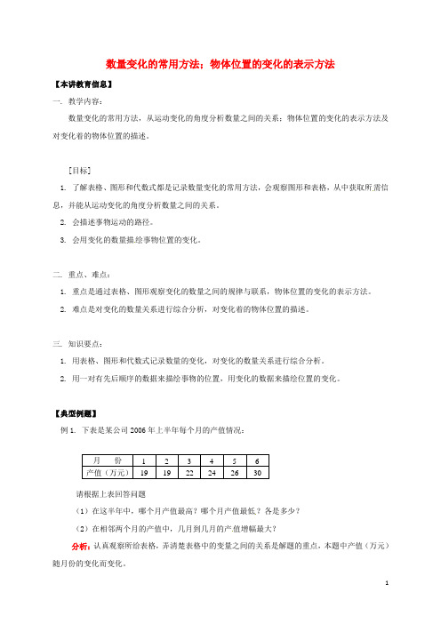 八年级数学下册 课后补习班辅导 数量变化的常用方法 物体位置的变化的表示方法讲学案 苏科版