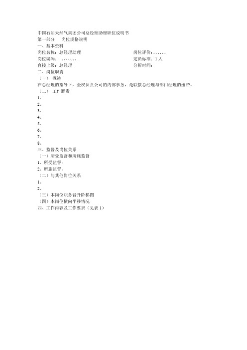 中国石油天然气集团公司总经理助理职位说明书文档