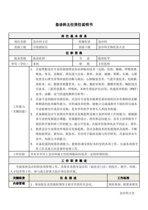 1急诊科主任岗位说明书