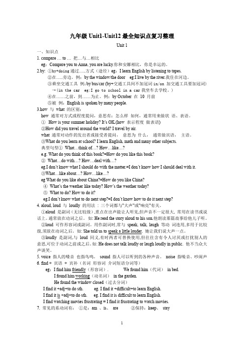 九年级Unit1-Unit12最全知识点复习整理