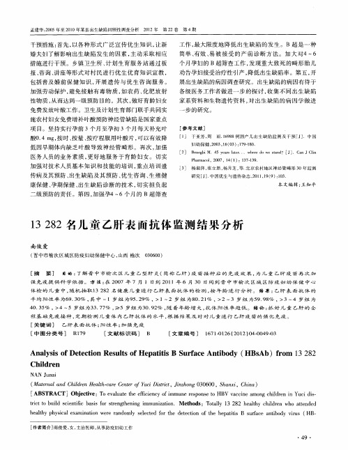 13282名儿童乙肝表面抗体监测结果分析
