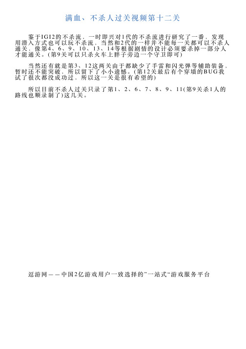 满血、不杀人过关视频第十二关
