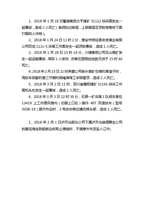 2018年四川安全事故统计