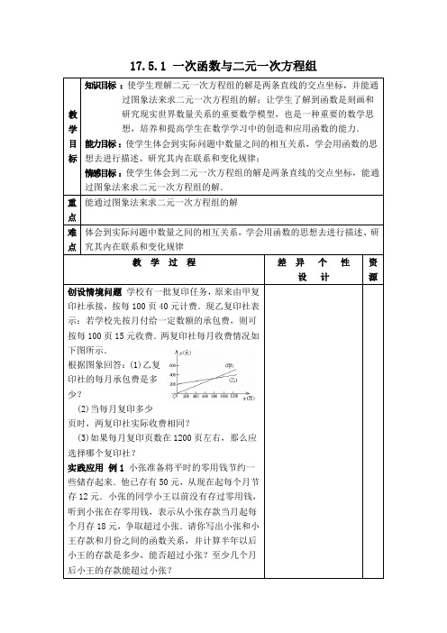 华师大版八年级数学下册第17章函数及其图象【创新教案】一次函数与二元一次方程组