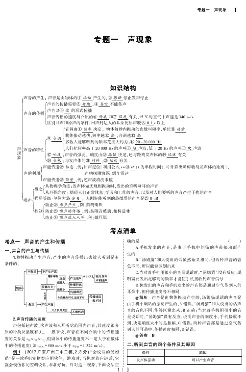 2019年版广东中考物理专题一 声现象