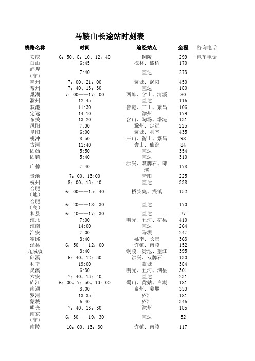 马鞍山长途汽车站车次信息