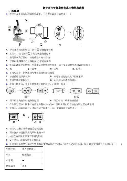 新乡市七年级上册期末生物期末试卷