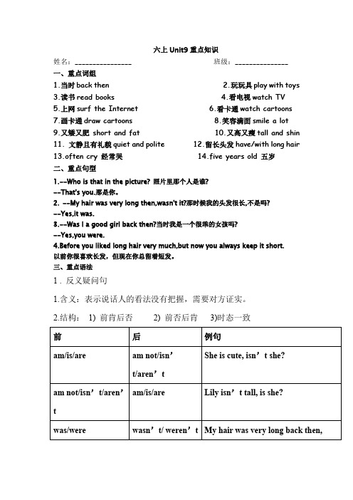 六年级英语上册Unit9重点知识归纳总结