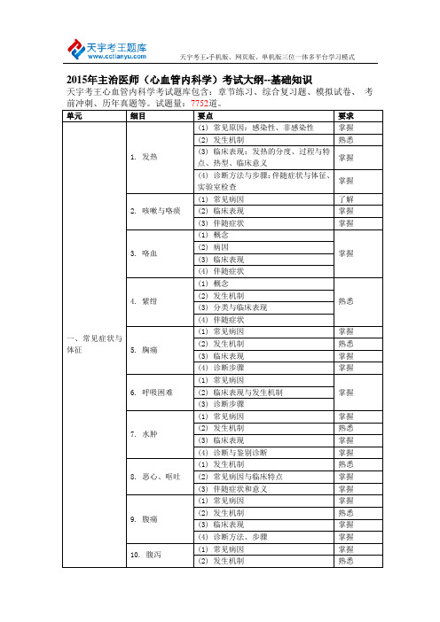 2015年主治医师(心血管内科学)考试大纲--基础知识