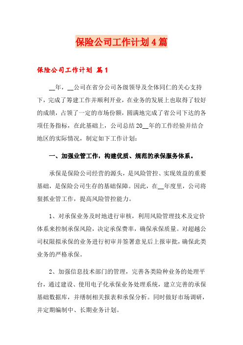 保险公司工作计划4篇