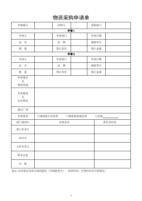 财务表单-物资采购申请单