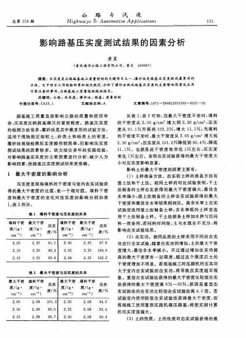 影响路基压实度测试结果的因素分析