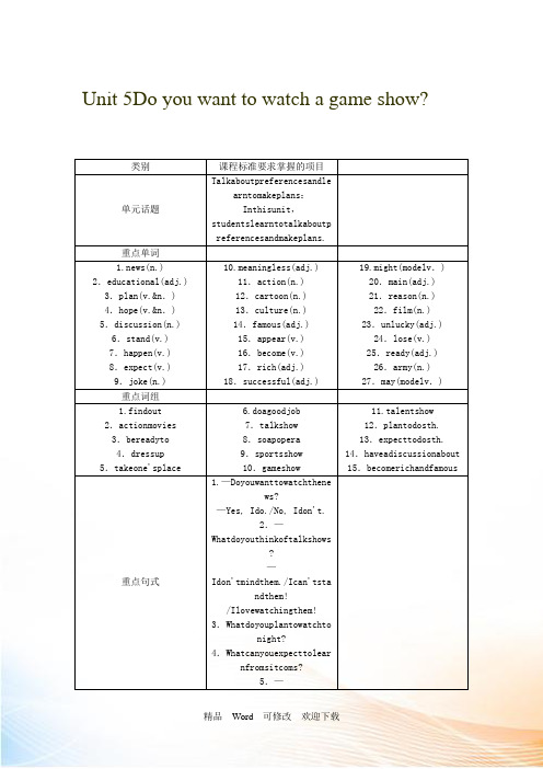人教版八年级英语上册Unit5 Do you want to watch a game show教案