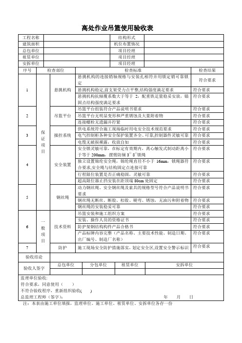 高处作业吊篮使用验收表【范本模板】