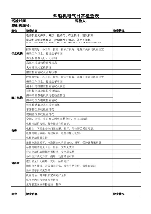 卸船机电气日常检查表