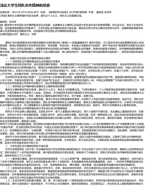 浅论大学生团队合作精神的培养