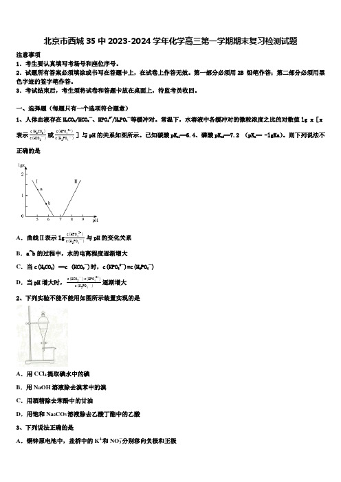 北京市西城35中2023-2024学年化学高三第一学期期末复习检测试题含解析