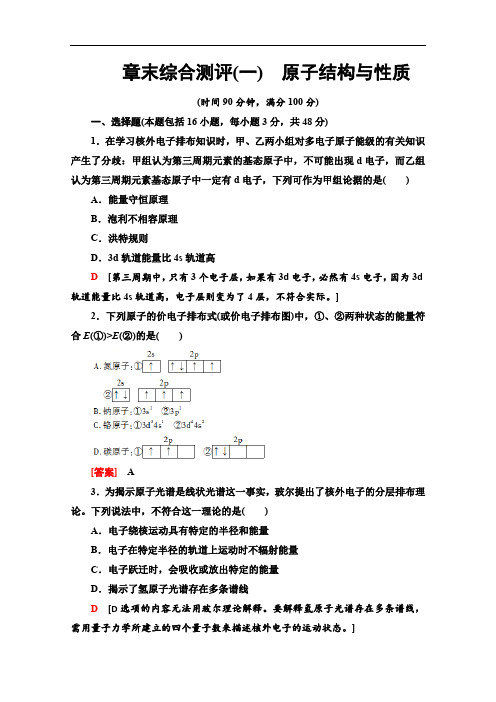 2019-2020学年人教版化学选修三章末综合测评(一) 原子结构与性质 Word版含解析.pdf