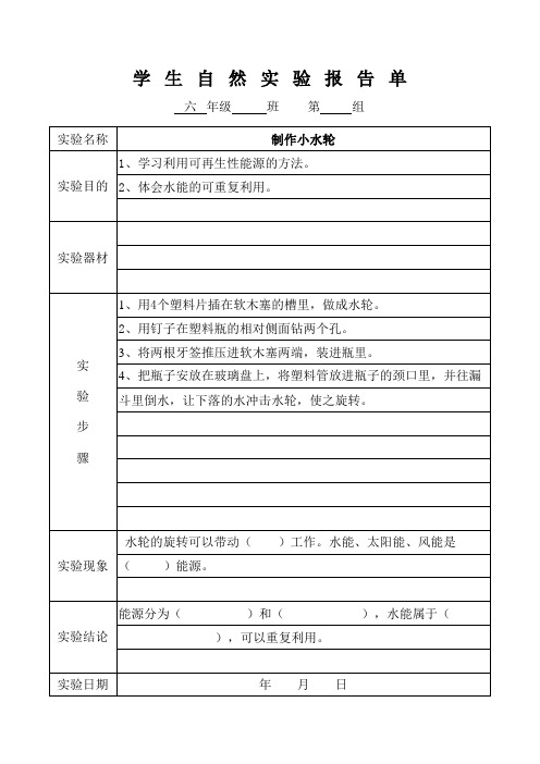学生实验报告单(六年级下6)