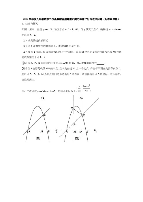 2019学年度九年级数学二次函数综合题题型归类之特殊四边形问题(附答案详解)