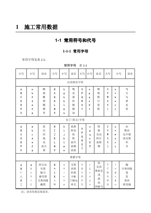 1-1 常用符号和代号