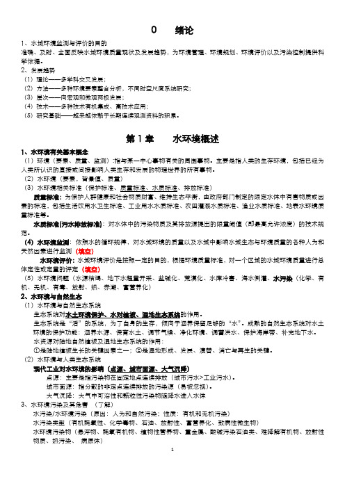 水域环境与检测-2016水域环境监测与评价 重点(专业知识模板)