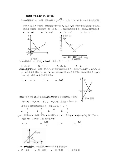 2011年中考数学试题汇编---一次函数