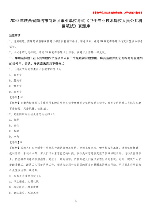 2020年陕西省商洛市商州区《卫生专业技术岗位人员公共科目笔试》真题