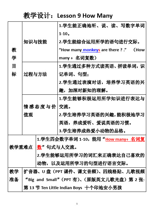 冀教版小学英语三年级下册 Lesson 9 How Many 教学设计