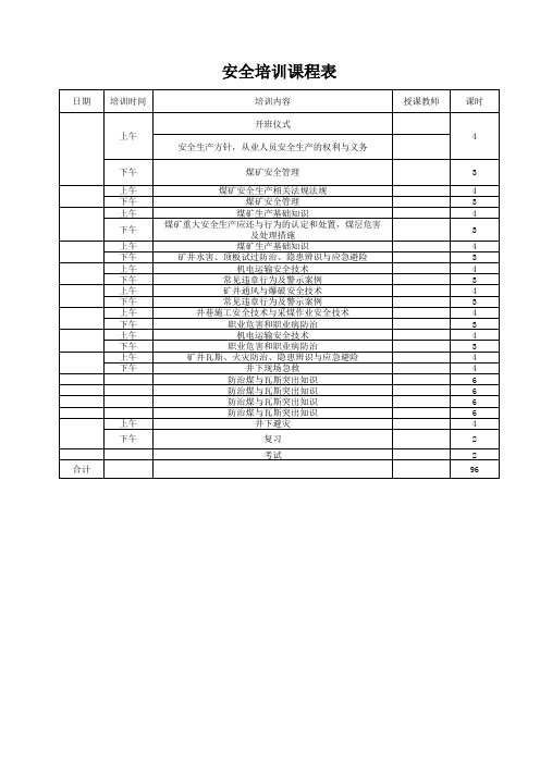 安全培训课程表