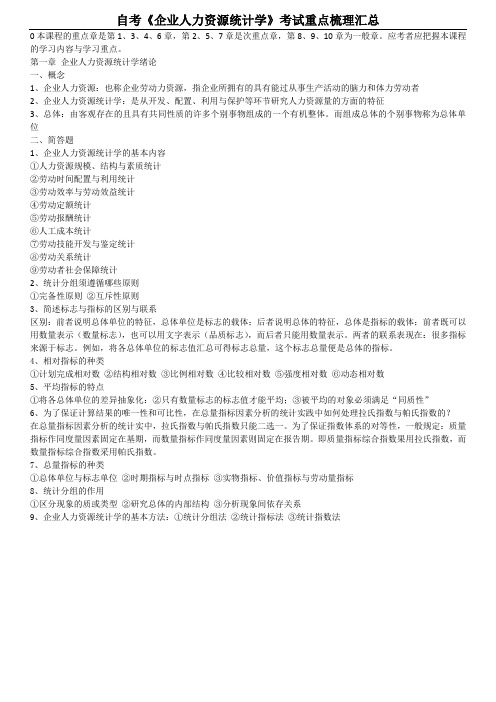 自考《企业人力资源统计学》考试重点梳理汇总