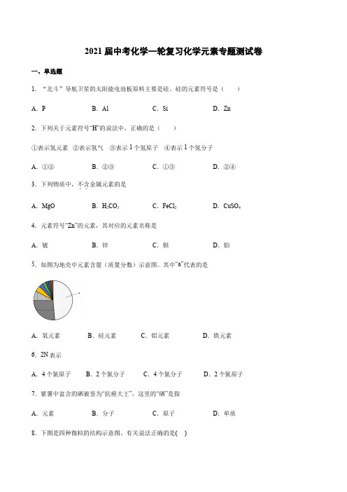 2021届中考化学一轮复习化学元素专题测试卷(1)