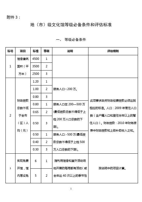 地市级文化馆等级必备条件评估标准评估细则